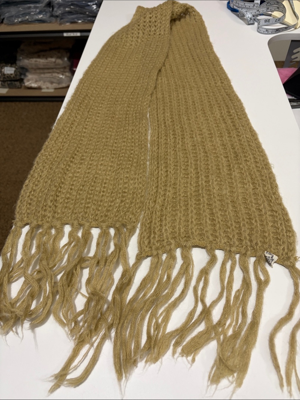 Soft Fringe Knit Scarf - Mustard